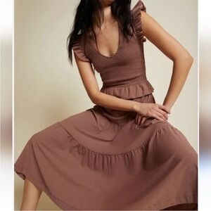 Nation LTD Fabienne Dress Maojave Brown Boho Ruffled Tiered Midi Large